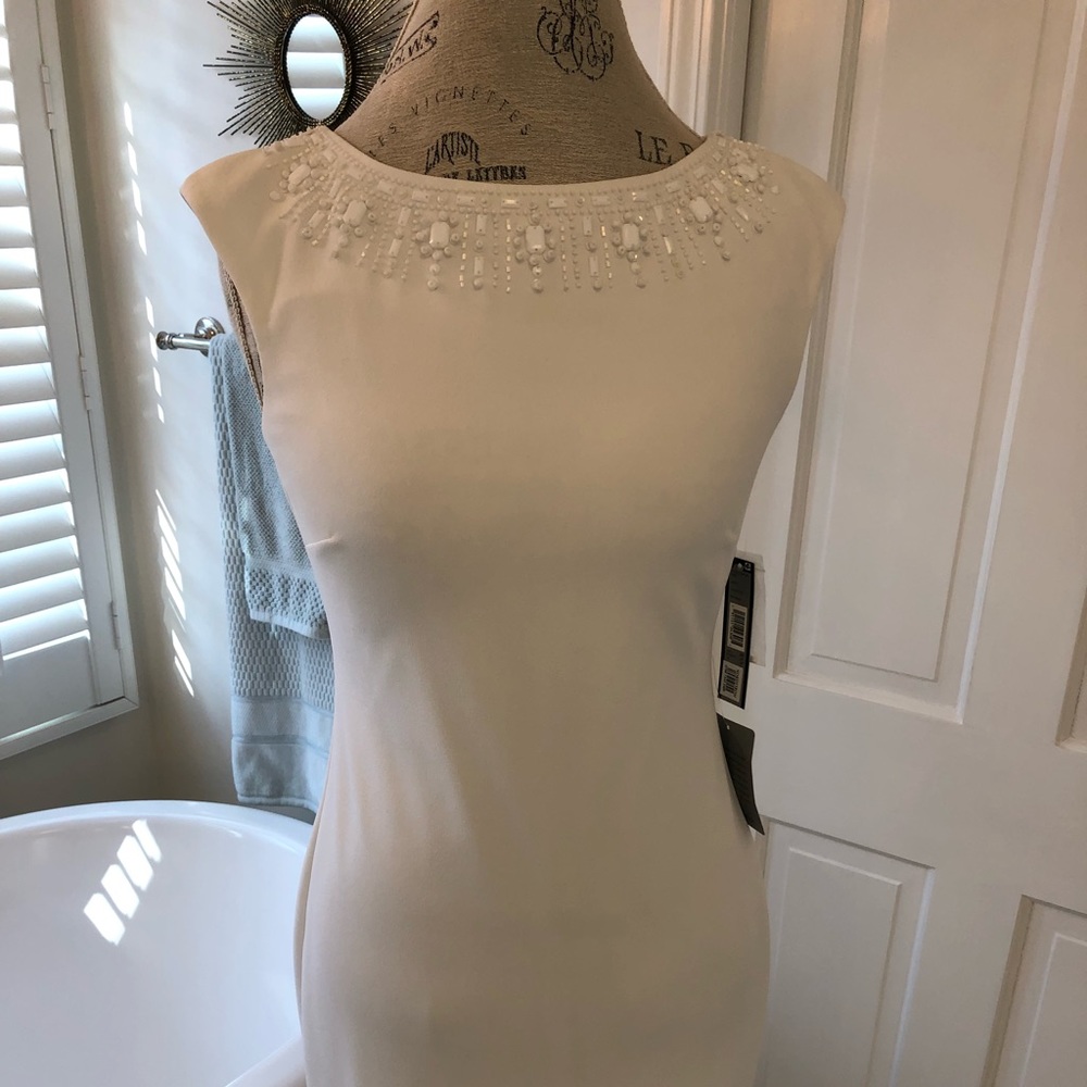 White Tahari Dress with Beaded Embellishment